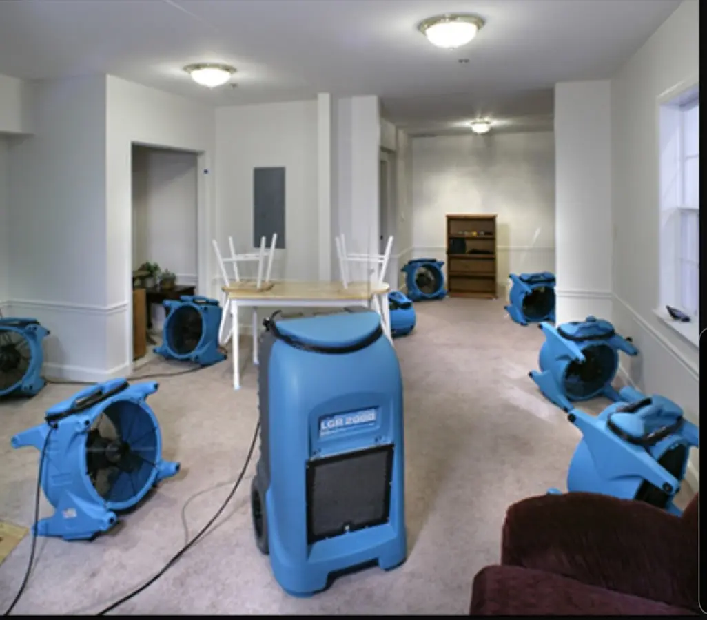 Air movers and dehumidifier setup for Water Extraction & Removal in Fountainebleau